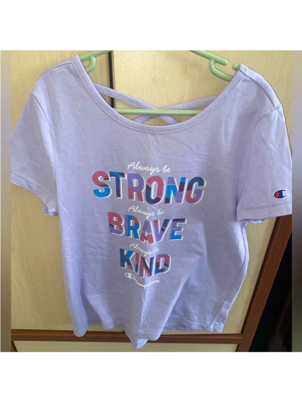 Champion Girls Strong Brave Kind Graphic Tee Criss Cross Back Size 10/12